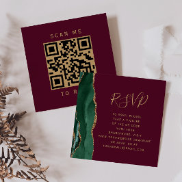 Cartão De Informações Orçamento Ágata Esmeralda Casamento Burgundy QR Co