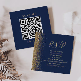 Cartão De Informações Orçamento Azul Marinho Dourado Glitter Casamento Q