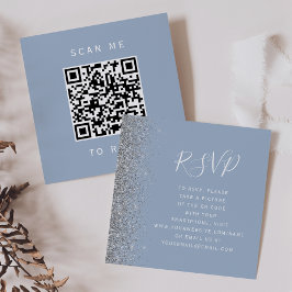 Cartão De Informações Orçamento Azul Poeira Prata Casamento QR Code RSVP