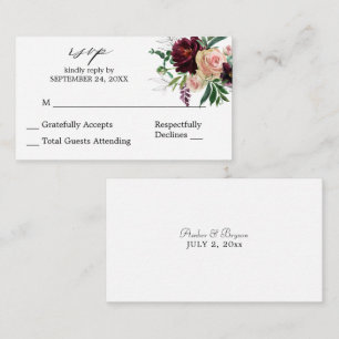 Cartão De Informações Orçamento Borgonha e Blush Floral 2SMb Sem RSVP de
