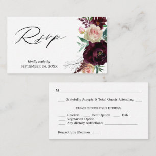 Cartão De Informações Orçamento Borgonha e Rosa claro Floral 2SM RSVP de