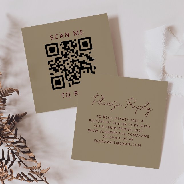 Cartão De Informações Orçamento Borgonha Script Ouro Casamento Código QR (Criador carregado)