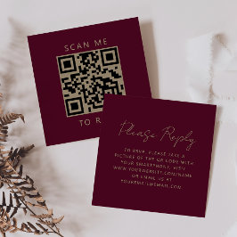 Cartão De Informações Orçamento Burgundy Dourado Script Casamento QR Cod