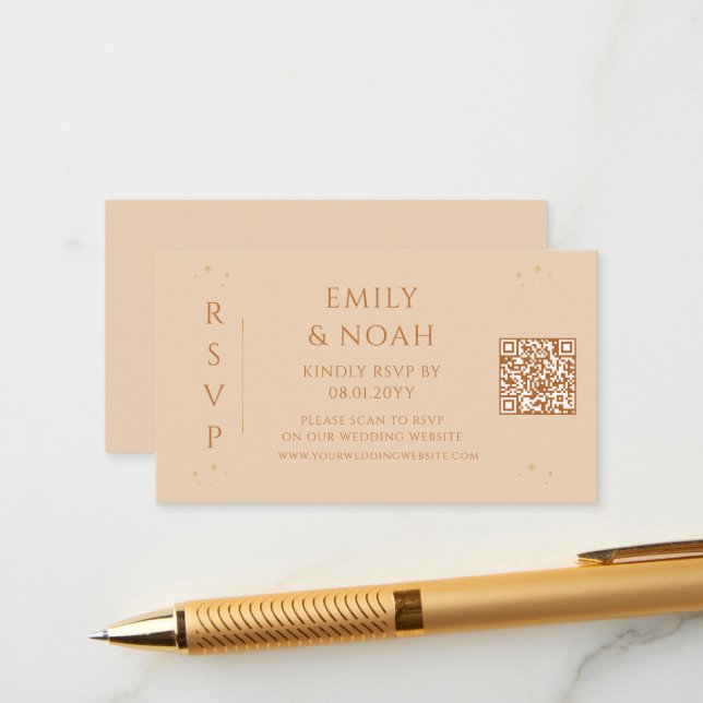 Cartão De Informações Orçamento Celestial de Champagne Código QR RSVP Ca (Frente/Verso In Situ)