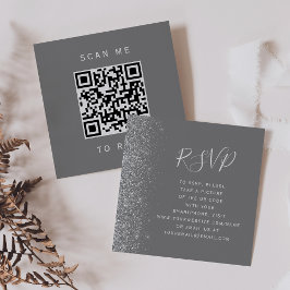 Cartão De Informações Orçamento Cinza Prata Glitter Casamento Código QR 