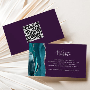 Cartão De Informações Orçamento Código QR Casamento Teal Prata Ágata Rox