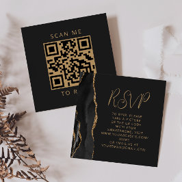 Cartão De Informações Orçamento Código QR de Casamento em Ágata Preta e 
