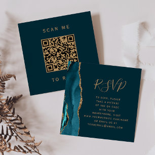 Cartão De Informações Orçamento Dark Teal Gold Ágata Casamento QR Code R