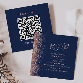 Cartão De Informações Orçamento Navy Rosa Dourado Glitter Casamento QR C
