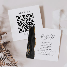 Cartão De Informações Orçamento Preto Dourado Ágata Casamento Código QR 