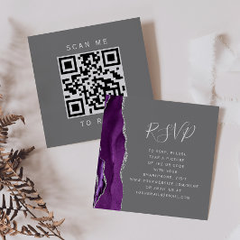 Cartão De Informações Orçamento Roxo Prata Ágata Cinza Código QR RSVP