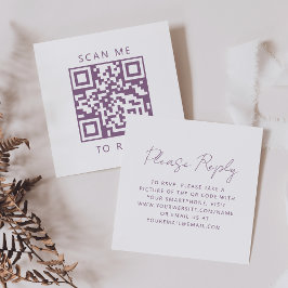 Cartão De Informações Orçamento Roxo Script Casamento QR Code RSVP