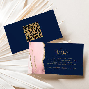 Cartão De Informações Orçamento Rubor Rosa Dourado Ágata Azul Casamento