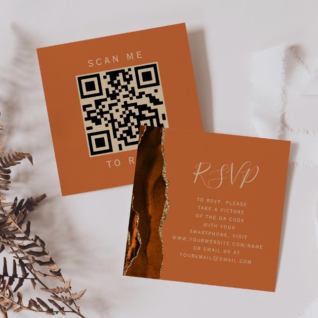 Cartão De Informações Orçamento Rust Gold Ágata Casamento QR Code RSVP (Criador carregado)