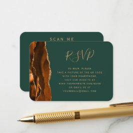 Cartão De Informações Orçamento Rust Ouro Ágata Verde Casamento QR Code