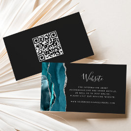 Cartão De Informações Orçamento Teal Prata Ágata Escuro Casamento QR Cod