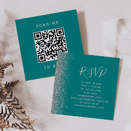 Cartão De Informações Orçamento Teal Silver Glitter Casamento QR Código 