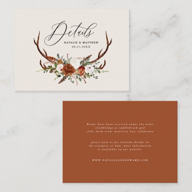 Cartão De Informações Orçamento terracotta floral casamento elegante (Frente/Verso)