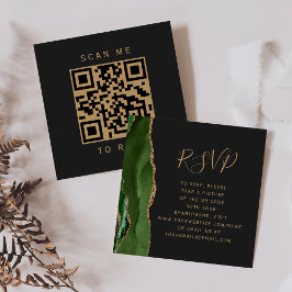 Cartão De Informações Orçamento Verde Dourado Ágata Escuro Casamento QR