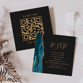 Cartão De Informações Orçamento Verde Teal Ágata Dourada Código QR RSVP