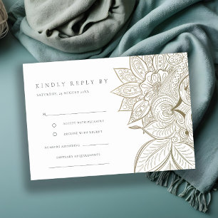 Cartão De Informações Ornamentado Clássico Paisley Ivory Dourado Weddin
