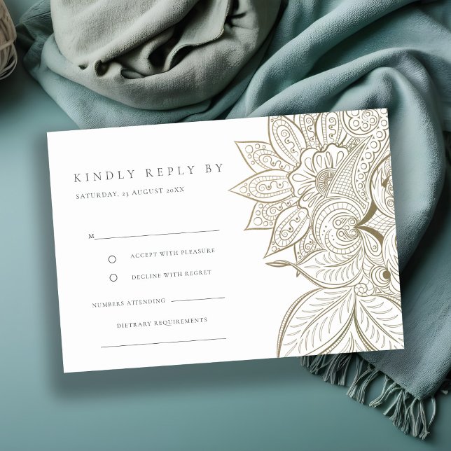 Cartão De Informações Ornamentado Clássico Paisley Ivory Dourado Wedding (Criador carregado)