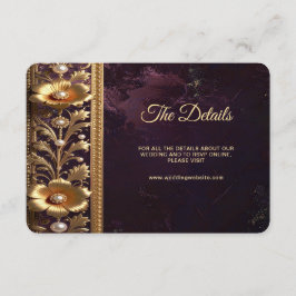 Cartão De Informações Ornamento Floral Dourado com Detalhe de Pérolas