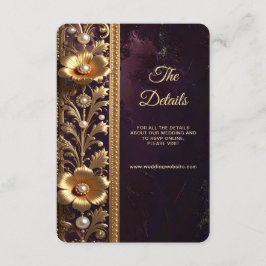 Cartão De Informações Ornamento Floral Dourado com Detalhe de Pérolas