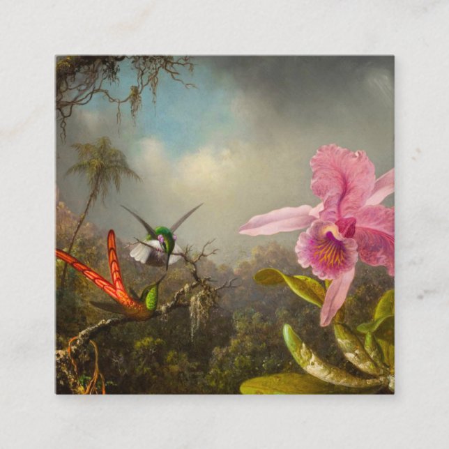 Cartão De Informações Orquídea com Dois Beija-flores Heade (Frente)