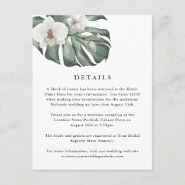 Cartão De Informações Orquídeas Brancas sobre Casamento Tropical de Mons