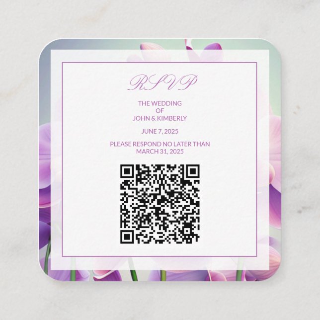 Cartão De Informações Orquídeas Roxas Casamento Floral Código QR (Verso)