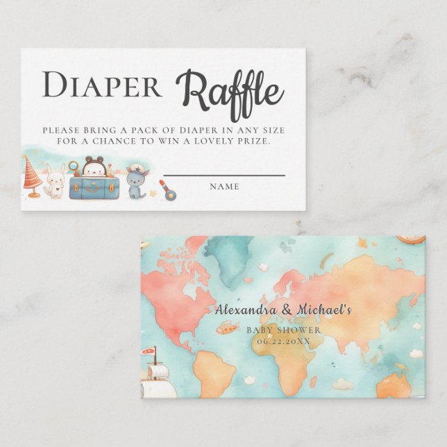 Cartão De Informações Our Greatest Adventure Diaper Raffle Baby Shower (Frente/Verso)