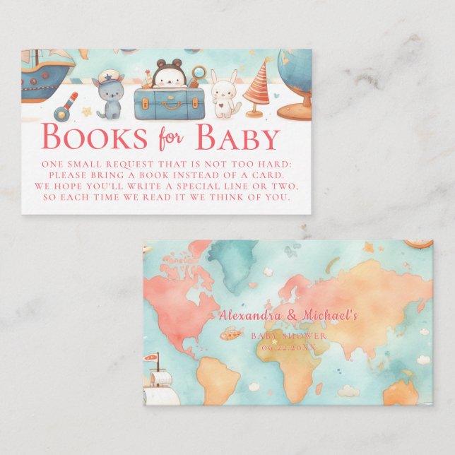 Cartão De Informações Our Greatest Adventure Map Pink Books Baby Shower (Frente/Verso)