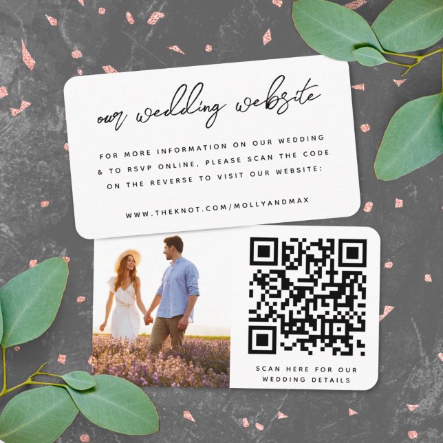 Cartão De Informações Our Wedding Website | QR Code Simple Photo RSVP (Direct guests seamlessly to your wedding website using this QR code photo invite enclosure card)