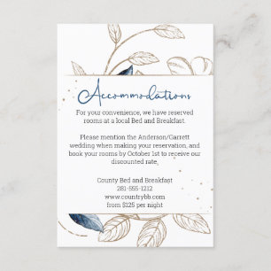 Cartão De Informações Ouro Azul Floral Moderno Casamento Elegante