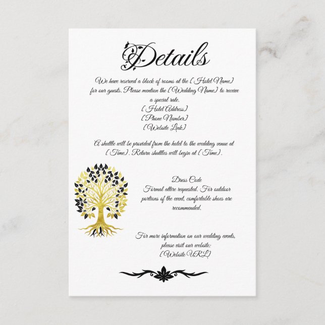 Cartão De Informações Ouro de Casamento Sofisticado do Eterno de Vida (Frente)