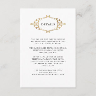 Cartão De Informações Ouro Detalhes do casamento preto e branco