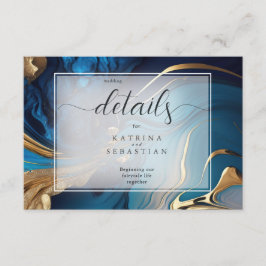 Cartão De Informações Ouro Líquido Abstrato em Mármore Azul