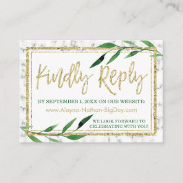 Cartão De Informações Ouro Marble Wedding RSVP Card, Greenery