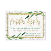 Ouro Marble Wedding RSVP Card, Greenery