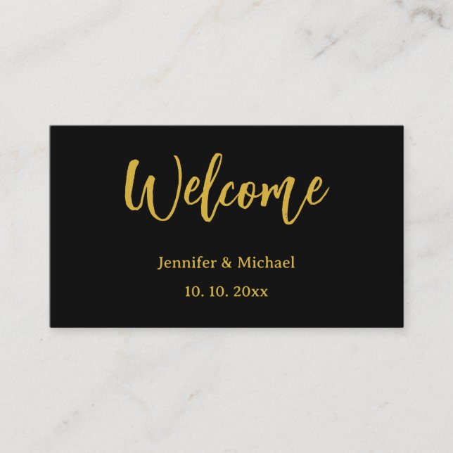 Cartão De Informações Ouro Metálico & Preto Moderno Elegante Profissiona (Frente)