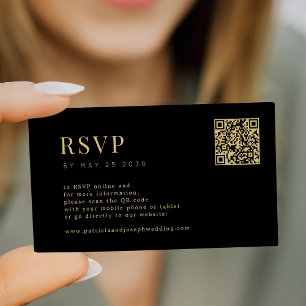 Cartão De Informações Ouro moderno orçamento preto casamento online RSVP