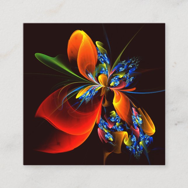 Cartão De Informações Padrão de Abstrato de Arte Floral Azul Laranja Mod (Frente)