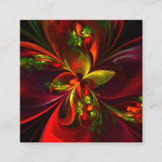Cartão De Informações Padrão de Arte Abstrata Floral Vermelha Verde Mode