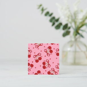 Cartão De Informações Padrão de Laço Cereja Vermelho Rosa Fofo