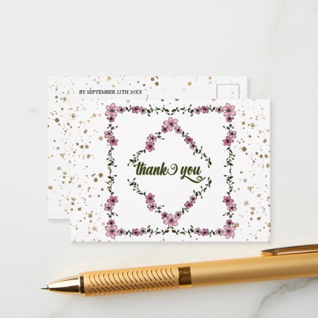 Cartão De Informações Padrão de moldura floral rústica, script moderno,  (Frente/Verso In Situ)