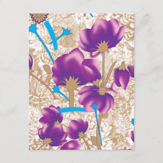 Cartão De Informações Padrão floral vibrante com púrpura e azul f (Frente)