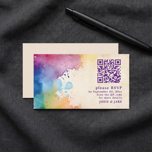 Cartão De Informações Paint muda RSVP QR Code Enclosure Card (Paint splashes RSVP QR Code Enclosure Card.)
