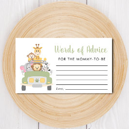 Cartão De Informações Palavras de Conselhos para Chás de Bebê Safari