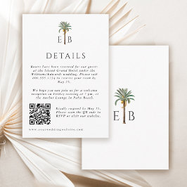 Cartão De Informações Palm Elegant Tropical Monogram Wedding Details